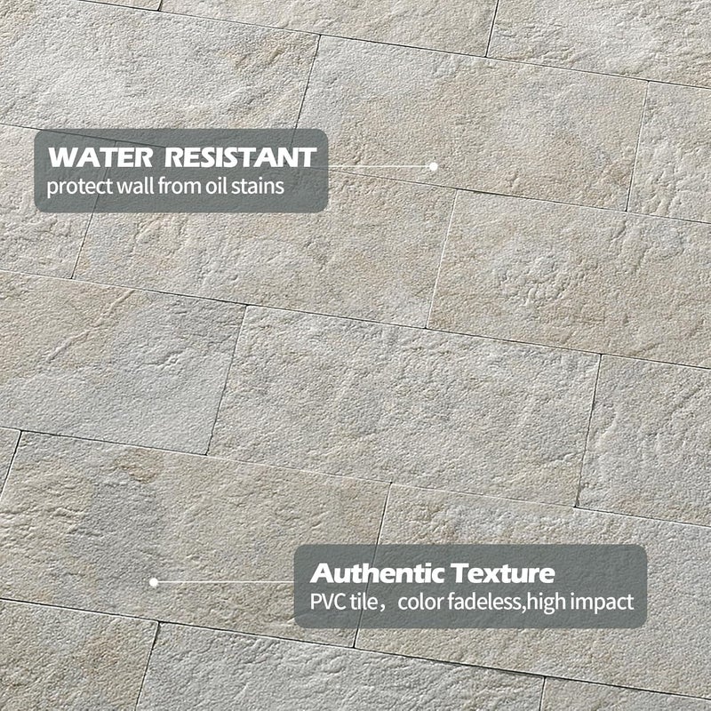 Reovatile 5-Pack Peel and Stick Tile Backsplash 12"X12" PVC Wall Tiles, Stick on Backsplash for Kitchen, Bathroom Tile, Fireplace Décor, Laundry Table, Stair Decals in Beige Ecru - Image 2
